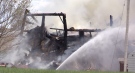 Fire has destroyed a barn south of Wingham, Ont. on Thursday, May 6, 2021. (Scott Miller / CTV News)