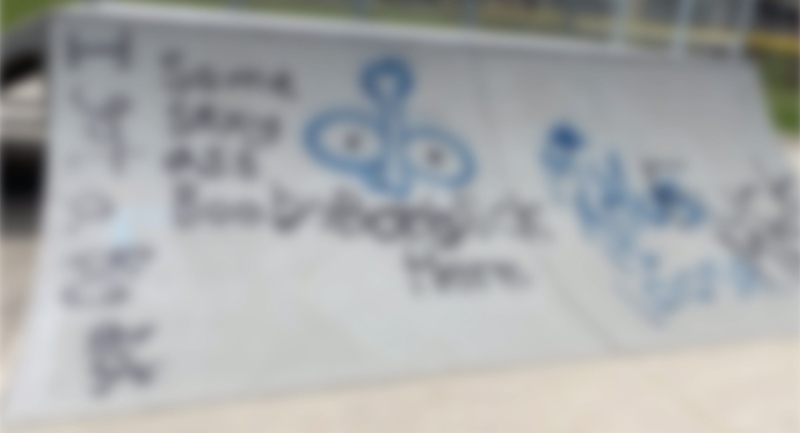 This blurred photo shows graffiti at a skatepark in Listowel, Ont. 