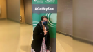 In this family photo, Maya Dressler, 15, poses after getting her first COVID-19 vaccination in London, Ont. on Wednesday, May 5, 2021. 