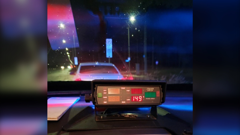 Ottawa police say a motorist is facing a charge of stunt driving after being stopped going 149 km/h on Woodroffe Avenue. (Photo courtesy: Twitter/OPSTrafficCM)