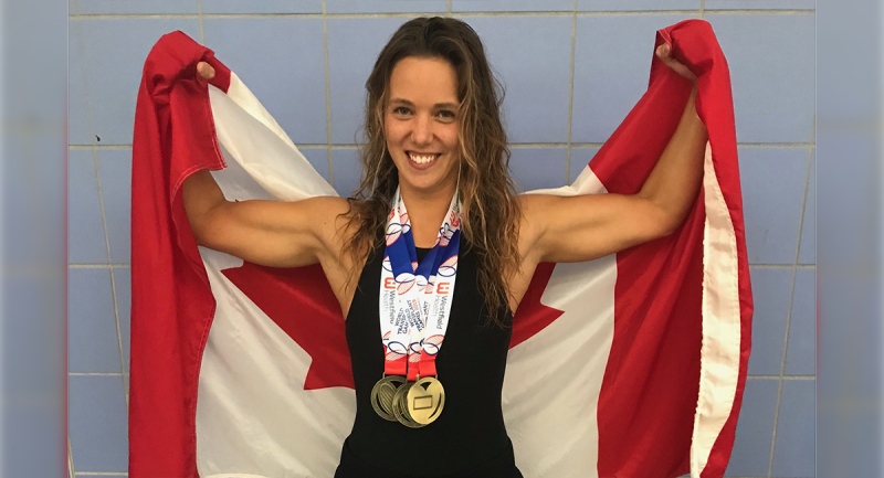 Jillian Best poses at the World Transplant Games with her five gold medals in 2019.