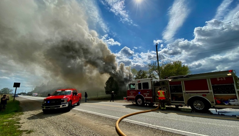 Tecumseh Fire battle blaze in 5700 block of Walker Rd. (Courtesy: @OnLocation)