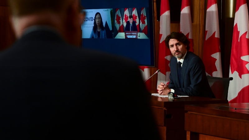 Prime Minister Justin Trudeau holds a press conference in Ottawa on May 11, 2021. (Sean Kilpatrick / THE CANADIAN PRESS)