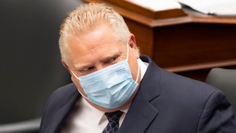 Ontario Premier Doug Ford prepares for Question Period at Queen’s Park in Toronto on Wednesday, May 5, 2021. The premier has just finished a quarantine due to a COVID-19 exposure. THE CANADIAN PRESS/Frank Gunn
