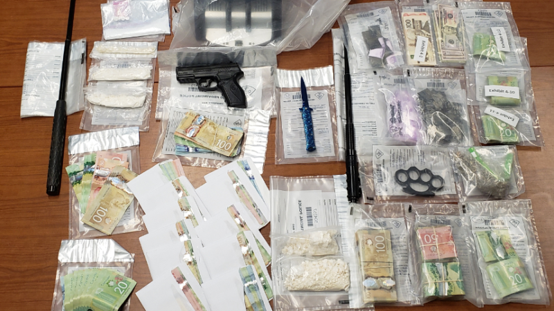 OPP say drugs, weapons, cash found in homes in Gravenhurst, Bracebridge, Mississauga and Toronto on Wed., May 12, 2021. (OPP/SUPPLIED)