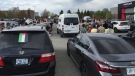 A car rally at Conestoga Mall to protest against the Israeli-Palestine violence. (Johnny Mazza/CTV Kitchener) (May 15, 2021)