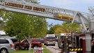Lakeshore fire crews responded to a house fire in the 100 block of Duck Creek Boulevard in Belle River, Ont. on Sunday, May 16, 2021. (courtesy OnLocation/Twitter)