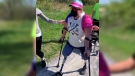 Marcie Stevens, a Westboro bus crash survivor, walked two kilometres on her prosthetic legs on Sunday as part of the virtual race weekend this month. Ottawa, On. May 16, 2020. (Photo courtesy Marcie Stevens)