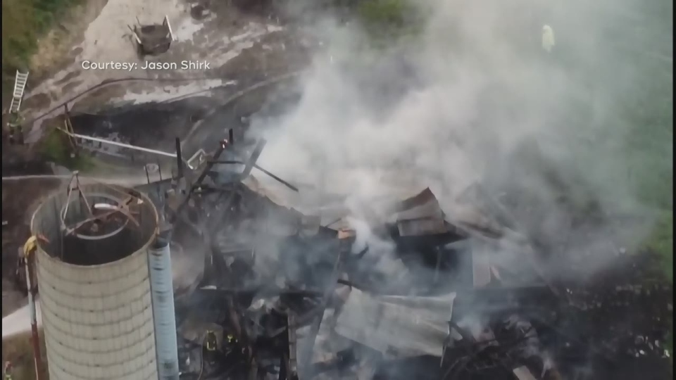 Barn fire in Ramara on Mon., May 24, 2021.