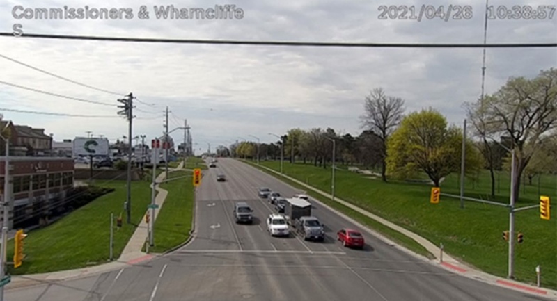 An example of footage from a new traffic monitoring camera at the intersection of Commissioners Road and Wharncliffe Road. (Source: City of London)