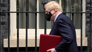 Britain's Prime Minister Boris Johnson leaves 10 Downing Street to attend the weekly Prime Ministers' Questions session in parliament in London, Wednesday, May 26, 2021. (AP / Frank Augstein)