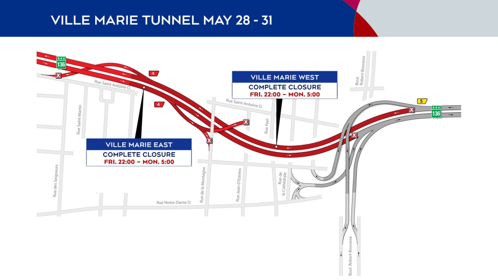 Ville-Marie Tunnel closures May 28 to 31