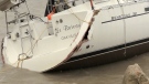 Damaged sailboat in Port Bruce, Ont. on May 28, 2021. (Jim Knight/CTV London)