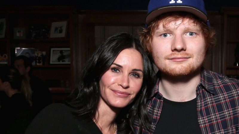 Actress Courteney Cox and recording artist Ed Sheeran have recreated the epic Monica-Ross dance. (Todd Williamson/Getty Images via CNN)

