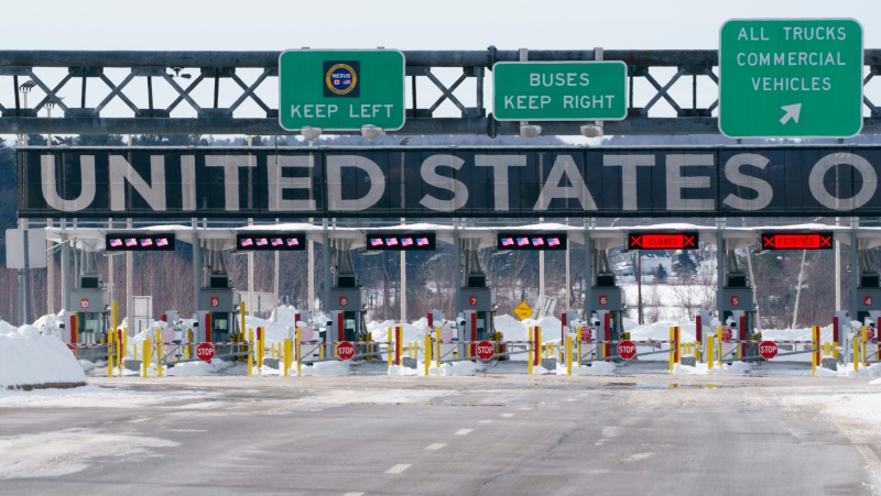 The border crossing into the United States is seen during the COVID-19 pandemic in Lacolle, Que. on Friday, February 12, 2021. THE CANADIAN PRESS/Paul Chiasson 