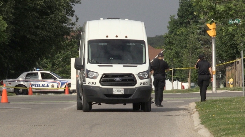 London police investigate the crash that killed four pedestrians and left one child injured on Monday, June 7, 2021. (Jim Knight / CTV London)