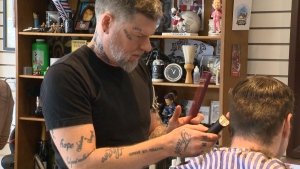 Hunter and Gunn Barbershop owner Jeremy Regan, pictured here in October 2017, has decided to start offering 'yard calls' to clients under new public health orders in Manitoba. (Source: CTV News Winnipeg)
