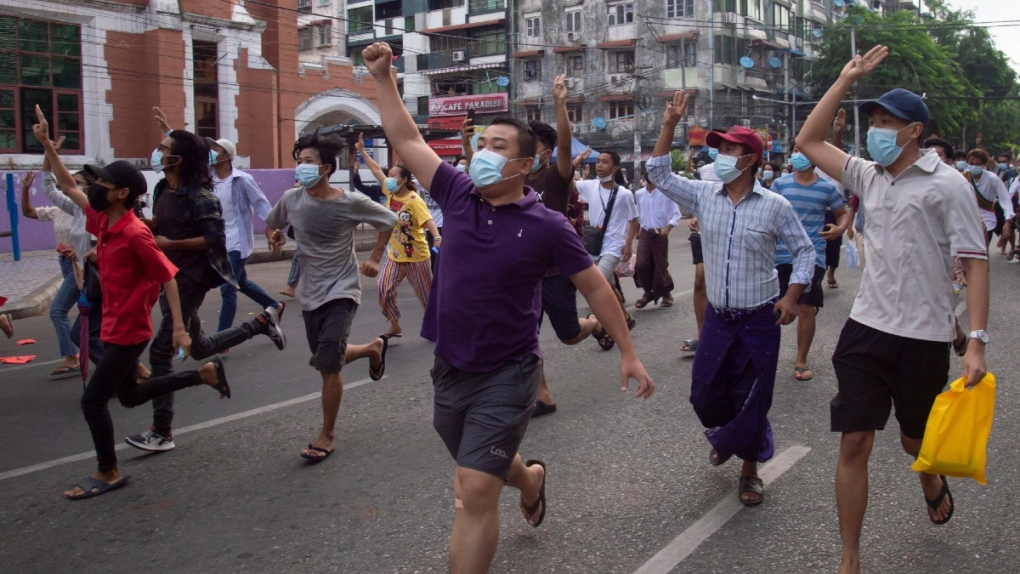 Anti-coup protesters in Yangon