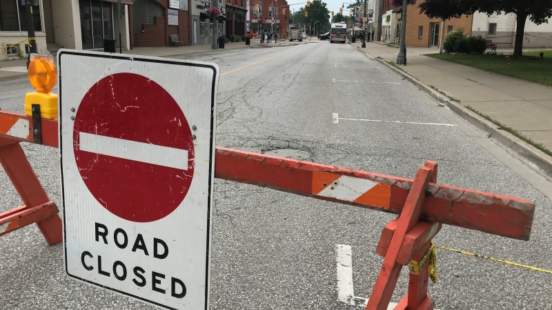 A portion of Erie St in Wheatley remains barricaded even though an evacuation order is being lifted, June 19, 2021 (Michelle Maluske/CTV Windsor) 