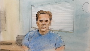 Paul Bernardo is shown in this courtroom sketch during Ontario court proceedings via video link in Napanee, Ont., on June 22, 2021. THE CANADIAN PRESS/Greg Banning(CTV News Toronto/John Mantha)