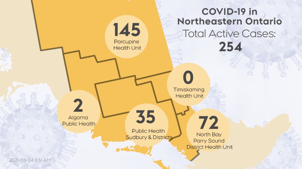 Active COVID-19 cases in northeastern Ont. June 24