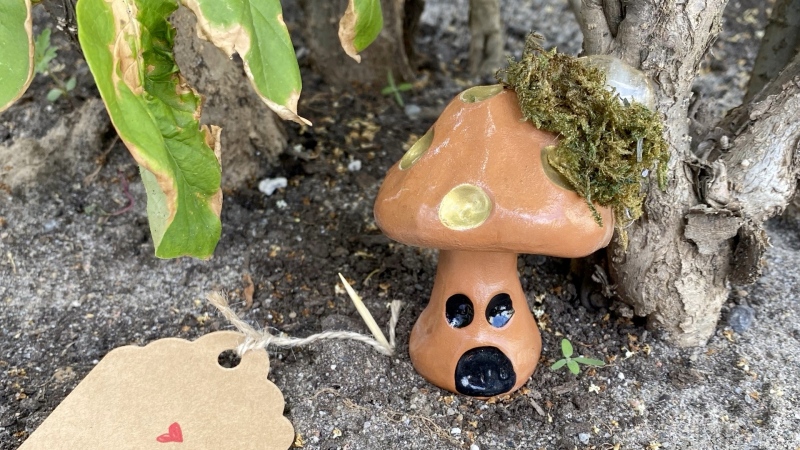 One of Olivia Wittenburg’s hidden clay mushrooms waiting to be found in downtown Ottawa. (Photo courtesy: Olivia Wittenburg)