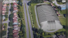 Residents opposed to a new sports dome at Garneau High School presented this rendering at planning committee on Thursday. (YouTube/City of Ottawa)