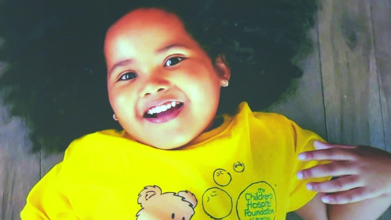 Three-year-old Jemimah Bundalian (pictured) died after police said she was stabbed by her father in Winnipeg on July 7, 2021. Family provided the picture of Jemimah at a vigil on July 12, 2021. Frank Nausigimana, her father, pleaded guilty to second-degree murder.