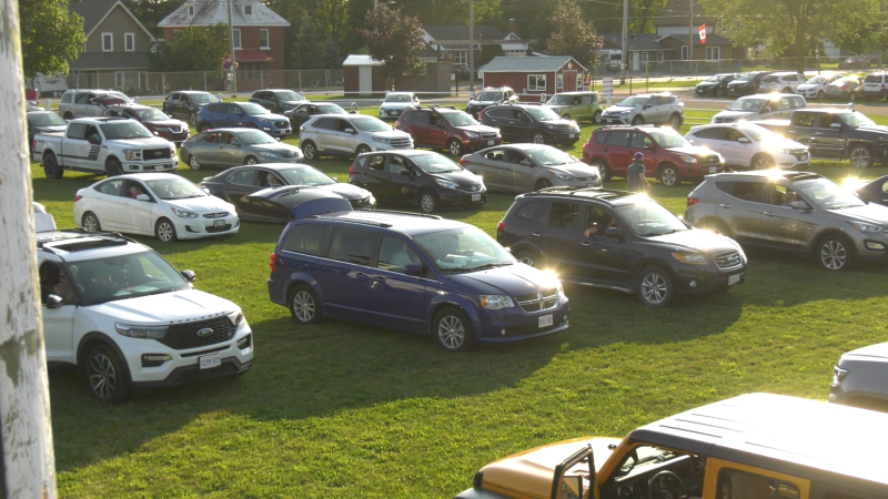 Cars parked at Carp drive-in Bingo on Wednesday. (Shaun Vardon/CTV News Ottawa)