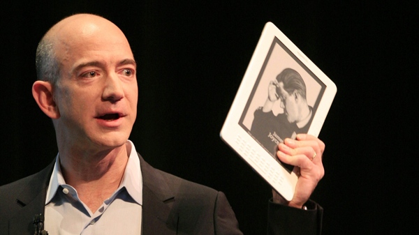 Jeff Bezos, CEO of Amazon.com, introduces the Kindle DX at a news conference in New York, on Wednesday, May 6, 2009. (AP / Mark Lennihan)