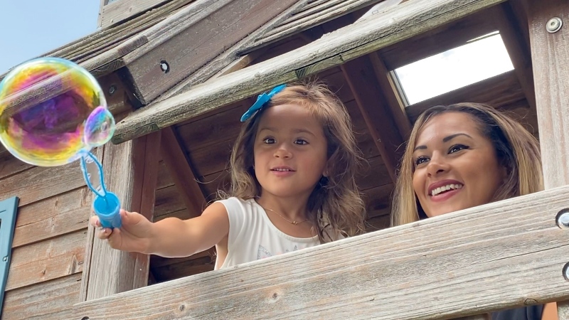Alejandra Zetino, seen here with daughter Mila, has turned to social media to try and find an O+ living kidney donor. (Katie Griffin/CTV Ottawa)