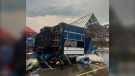 A Queen City Ribfest trailer is seen flipped on its side following a significant storm on July 22, 2021. (Source: Queen City Ribfest/Facebook)
