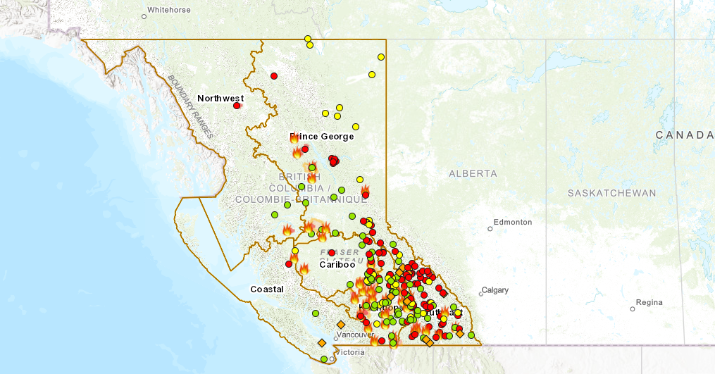 Active Wildfires in BC Jul 27 2021