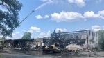 Damage to a building on Centre Street in London, Ont. is seen Wednesday, Aug. 4, 2021, the day after the fire. (Jim Knight / CTV News)
