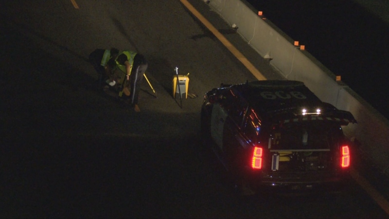 A man has critical injuries after being hit by a vehicle on Highway 401 in Milton Friday night. 