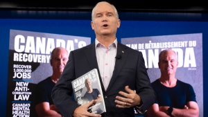 Conservative Leader Erin O'Toole reveals his party's recovery plan as he campaigns Monday, August 16, 2021 in Ottawa. Canadians will vote in a federal election Sept. 20th. THE CANADIAN PRESS/Ryan Remiorz 