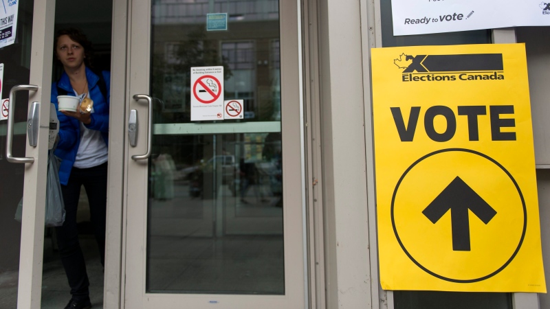 This file photo from Oct. 7, 2015 shows the entrance to a Vote on Campus polling station at Ryerson University in Toronto during the 2015 federal election. THE CANADIAN PRESS/Marta Iwanek