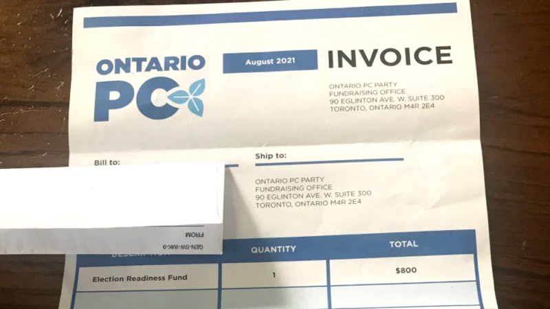 Ontario residents have received mail correspondence asking them to donate to the PC’s election campaign. (Courtesy of Laura Gies)