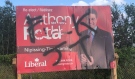 Signs belonging to the Liberal and NDP campaigns in the Nipissing-Timiskaming rising are being stolen, knocked over and, in a few cases, spray painted with vulgar remarks. (Eric Taschner/CTV News)