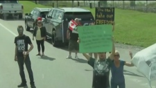 Protesters greet Trudeau during Sudbury stop