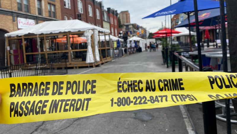 Ottawa police say a man shot a security guard at a Clarence Street bar early Monday, Sept. 6, 2021. The suspect was arrested and is facing an attempted murder charge. (Colton Praill / CTV News Ottawa)