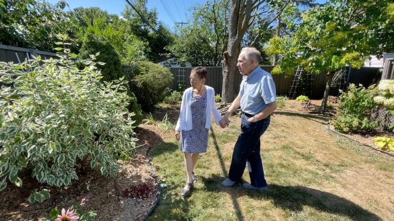 Lorraine Laframboise with husband Jacques enjoying time in their garden. (Peter Szperling / CTV News Ottawa)