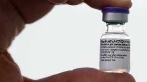 A dose of the Pfizer-BioNTech COVID-19 vaccine is pictured at a vaccination site in Vancouver on Thursday, March 11, 2021. (THE CANADIAN PRESS / Jonathan Hayward)