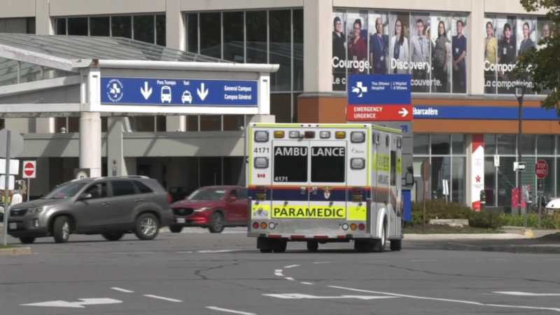 An ambulance approaches the Ottawa Hospital in this undated file image. (CTV News Ottawa)