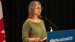 Chief medical officer of health Dr. Deena Hinshaw provides a COVID-19 update in Edmonton, Friday, Sept. 3, 2021. THE CANADIAN PRESS/Jason Franson 
