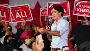 Liberal Leader Justin Trudeau takes part in a campaign rally in Brampton, Ont., on Tuesday, Sept. 14, 2021. THE CANADIAN PRESS/Sean Kilpatrick 