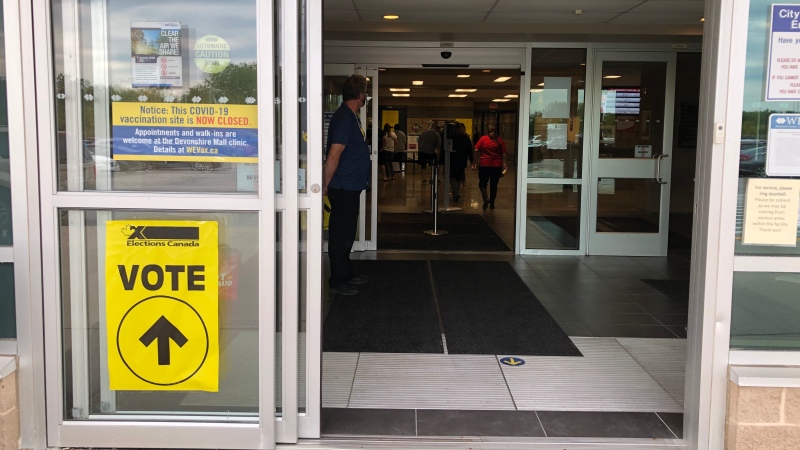 Polling station at the WFCU Centre in Windsor, Ont., on Monday, Sept. 20, 2021. (Angelo Aversa / CTV Windsor)