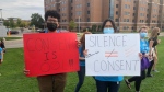 A rally against sexual violence is held at Fanshawe College in London, Ont. on Monday, Sept. 20, 2021. (Jim Knight / CTV News)