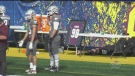 The University of Ottawa Gee-Gees placed Francis Perron's number 99 jersey on the sideline for Saturday's game against Queen's University. Perron died shortly after the Gee-Gees opening game of the season on Sept. 18. (Kimberley Johnson/CTV News Ottawa)