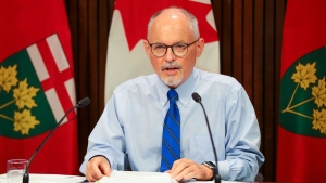 Dr. Kieran Moore, Ontario's chief medical officer of health speaks during a press conference regarding COVID-19 at the Queens Park Legislature in Toronto on Wednesday, September 29, 2021. THE CANADIAN PRESS/Evan Buhler 
